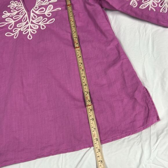Talbots Embroidered Linen Blend Balloon Sleeve Tunic Size Large Boho Pink Resort - Picture 6 of 8